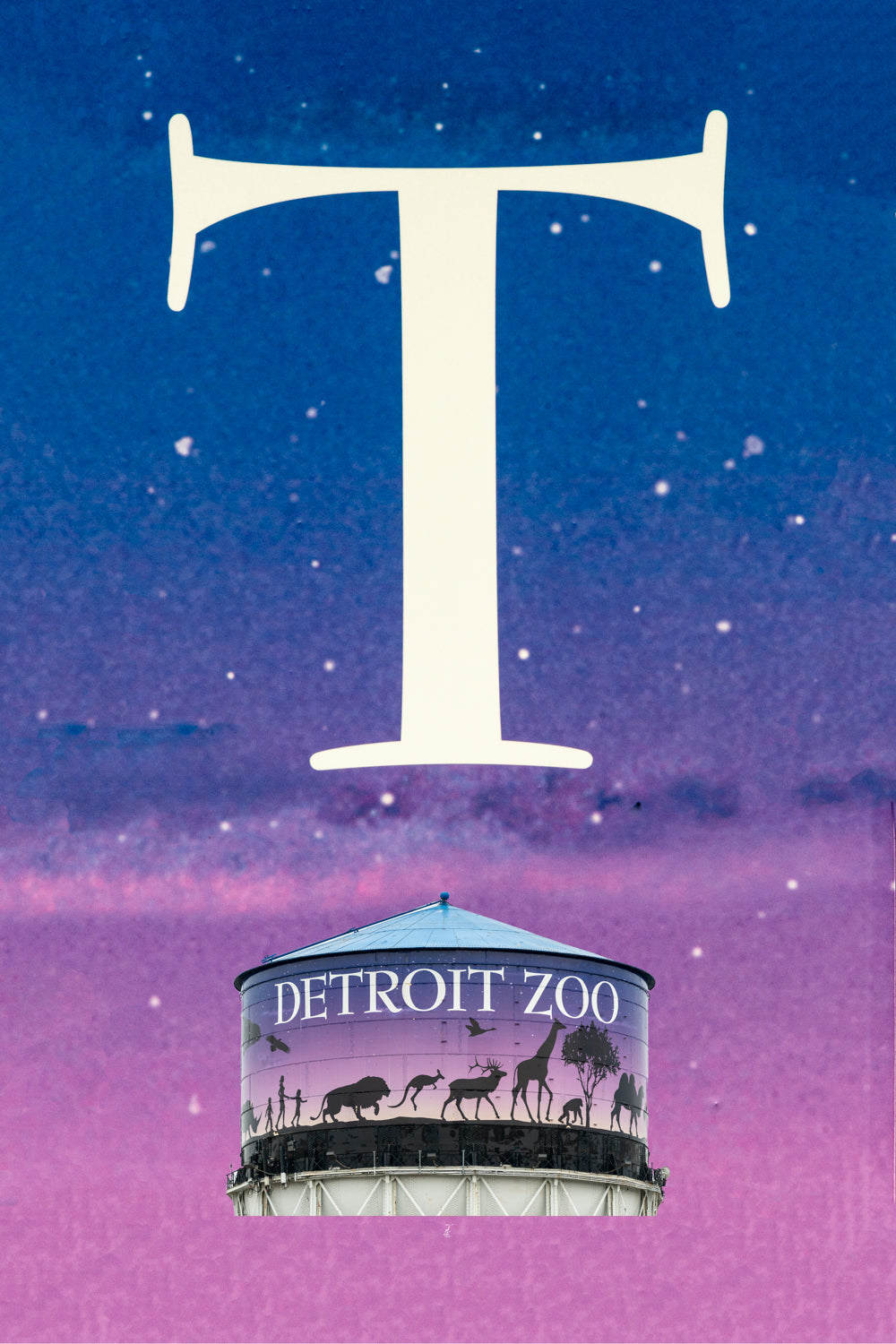 Your Life Letters (YLL) are unique photo letter art from Royal Oak, Michigan that answers the question, "where was this taken?". This letter is the T from the Detroit Zoo Water Tower. Each YLL from A to Z is taken at a location that has memory for the customer and is shown in the upper two thirds of the photo. The sign the letter was taken from is represented in the lower one third of the photo.