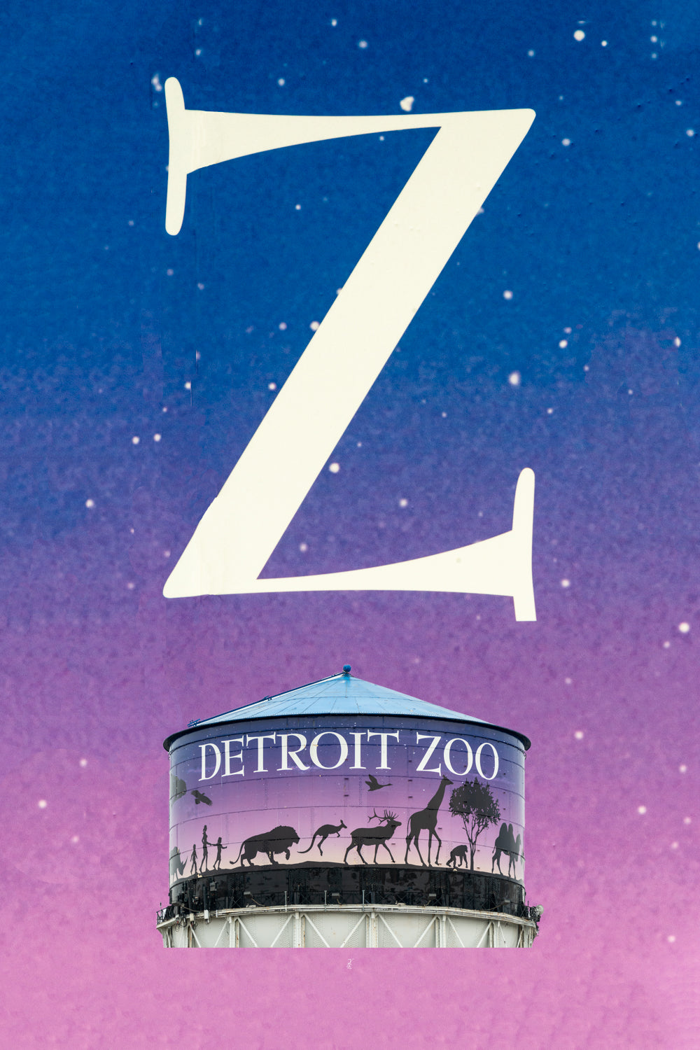 Your Life Letters (YLL) are unique photo letter art from Royal Oak, Michigan that answers the question, "where was this taken?". This letter is the Z from the Detroit Zoo Water Tower. Each YLL from A to Z is taken at a location that has memory for the customer and is shown in the upper two thirds of the photo. The sign the letter was taken from is represented in the lower one third of the photo.